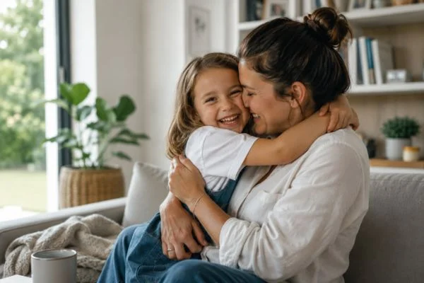 happy child with parent after parenting plans Mid Glamorgan